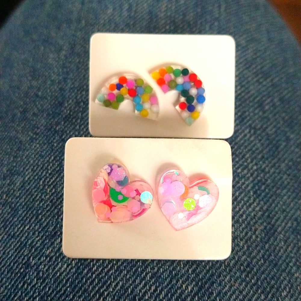 Heart & Rainbow Pierced Earrings